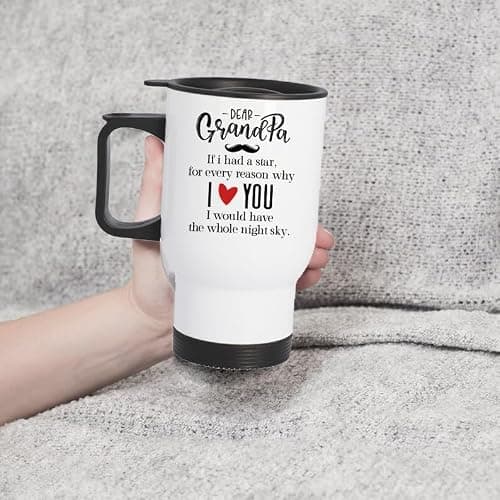 Dear Grandpa, If I Had a Star, Gift for Grandpa, Insulated 14oz Travel Mug, Tea, Coffee Mug. (White) — view 2