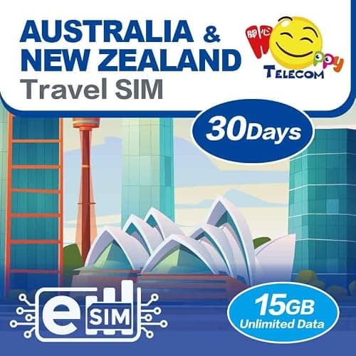 eSim Devices Only | Happy 5G eSim Australia & New Zealand 30Days Unlimited Data | 15GB of 5G High-Speed Data Then 128kbps | Support iPhone & Android Devices | No Need Registration
