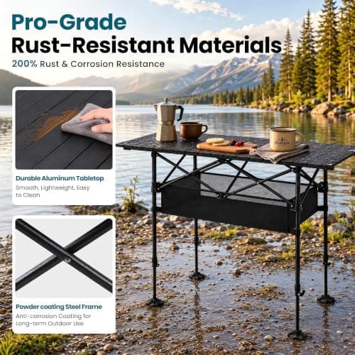 LET'S CAMP Folding Camping Table, Aluminium Roll up Picnic Table Black — view 4
