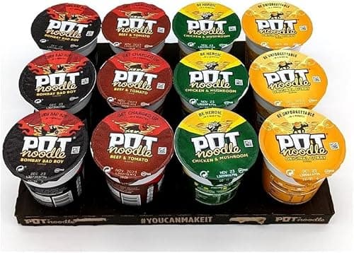 Noodle Multipack 12 – 3x Beef & Tomato, 3x Chicken & Mushroom, 3x Curry, 3x Bombay Bad Boy | Instant Noodles 90g Pots | Quick & Easy Meal for Home, Office, Students, Camping & Travel — view 2