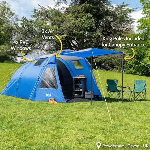Braddon 5 Man Tent for Camping Festivals, Family Tunnel Tent, 3000mm Waterproof, Darkened Bedroom, Living Area with Standing Height, Bathtub Groundsheet, Carry Bag (L465cm x W320cm x H180/205cm) — view 2