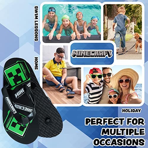 Minecraft Boys Sliders or Flip Flops for Beach and Pool - Boys Gifts (Black Flip Flops, 10-10.5 UK) — view 5