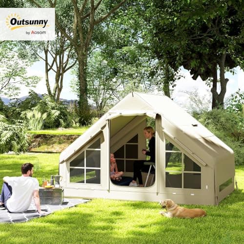 Outsunny Inflatable Camping Tent, Stove Jack Hole, 2-4 Person, Beige — view 2