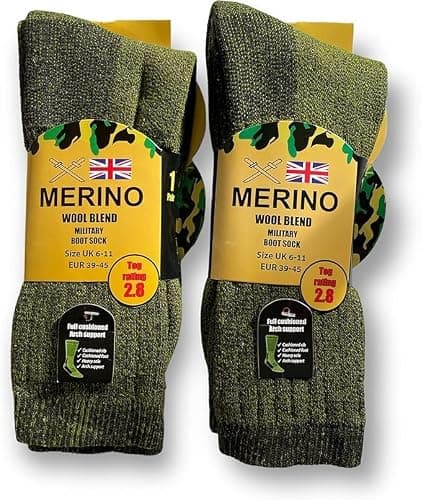 ITRAT® 2 Pairs Men's Merino Wool Warm Thermal Socks Winter Outdoor Walking & Indoor Gray Charcoal Thick Hiking Sock Men Size UK 6-11 (Miltry Green (Two Pairs))