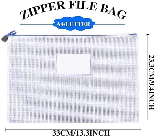 Plastic Wallets A4 Zip Wallets Ziplock Bags Plastic Mesh Document File Folder A4 Zipper Bag Zip Locked Bags - 5PCS — view 3