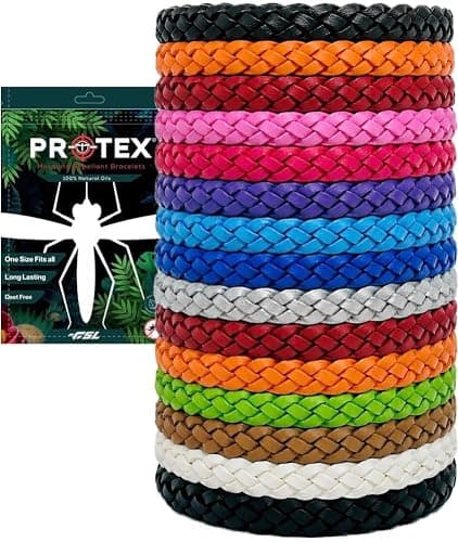 PR0TEX 15 Pack, Insect Repellent Bracelet, Adjustable Leather Deet-Free Wrist Bands, Effective Protection, Insect Mosquito Repeller Bands for Adults & Kids, Resealable Pack.