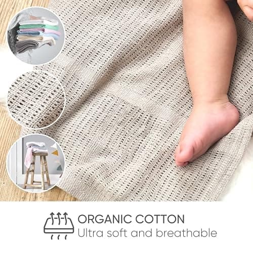 Bloomsbury Mill - Cellular Blankets Baby - Soft 100% Organic Cotton Baby Blanket - Pack of 2 - Essentials For Newborn - Ideal for Cot Bed, Travel, Car Seat, Pram, Moses Basket - Grey 75x95cm — view 5