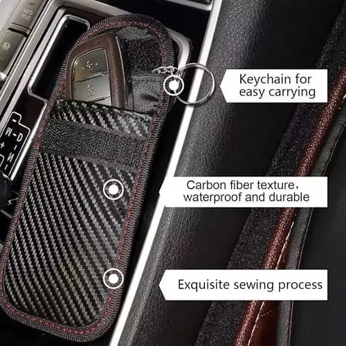 KAV Faraday Box with 2 Faraday Pouches - RFID Signal Blocking Car Key Fob Protector, Anti-Theft Keyless Entry Case for Keys, Phones & Cards, Durable Carbon Fiber Design with PU Leather & Wood — view 4