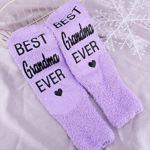 ShiQiao Spl Grandma Christmas Gifts from Grandduaghter Grandson Lilac Fluffy Socks for Grandma Non-Slip Slipper Socks Warm Coral Fleece Winter Gifts for Nan Birthday Presents for Women Nanny — view 3