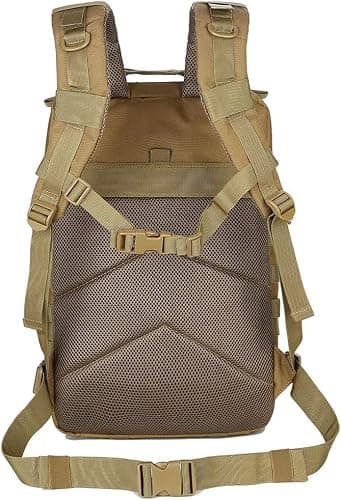 Panavage | Military Tactical Backpack 45L | Waterproof Rucksack with MOLLE, Laptop Compartment | 3-Day Assault Pack for Hiking, Camping, Hunting | Unisex (Khaki) — view 4