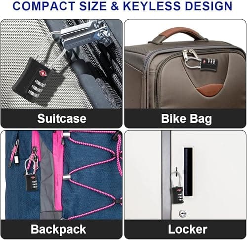 Flintronic TSA Luggage Locks, 2Packs TSA Combination Padlocks, 3-Digit Security Suitcase Locks, Luggage Code Locks with Flexible Cable for Travel Baggage Suitcases Backpack-Black (2PCS Luggage Tags) — view 6
