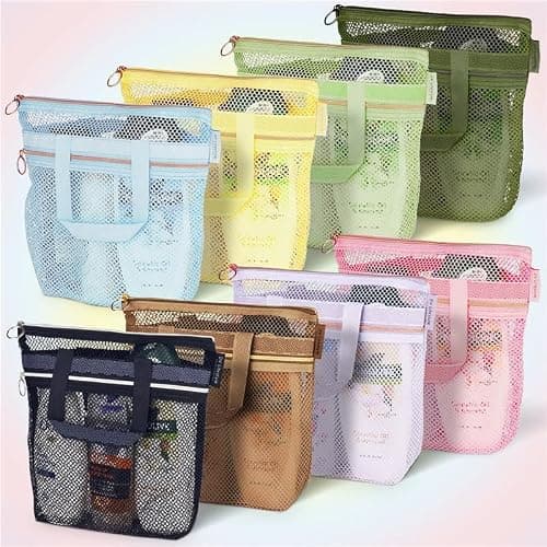 DV Lifestyle Mesh Shower Bag 25 x 26cm Caddy with Zipper & 2 Pockets. Quick-Dry Portable Toiletry Tote for Bathroom, Gym, Travel, Camp, Beach, for Sunscreen, Dorm & College Essentials (Light Gray) — view 6