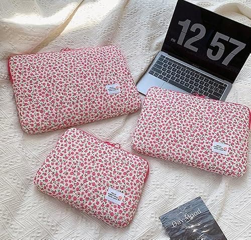 Large Flower Laptop Sleeve Computer Bag Floral Protective Soft Padded Computer Carrying Case Zipper Cover Notebook Bag (#2) — view 2