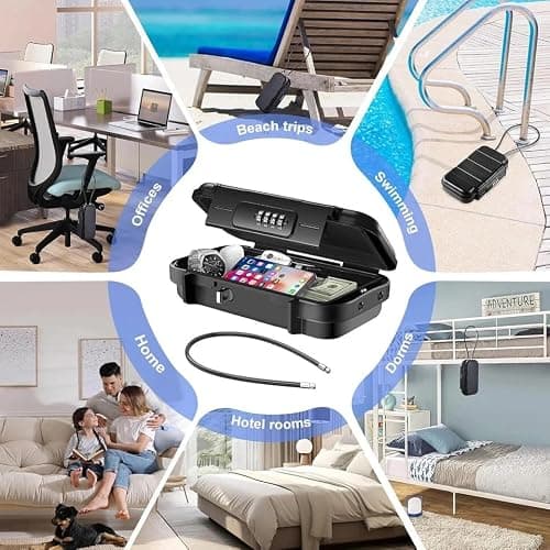 RAW LOCK® Portable Safe Box with Code, Combination Security Case Lock Box with Removable Wire Rope, Mini Key Safe Storage Waterproof & Anti-Theft for Travel, Beach, Vacation — view 4