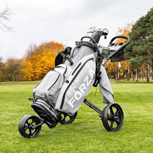 FORZA 3-Wheel Golf Trolley | Lightweight Aluminium Push Trolley with Ergonomic Handle, Foot Brake, Umbrella Holder & Foldable Design | Compact Golf Bag Transport — view 3