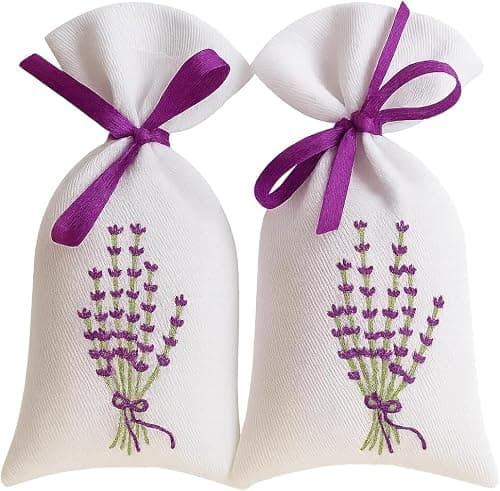 Embroidered Lavender Bags Filled with Dried Lavender (2 white bags)