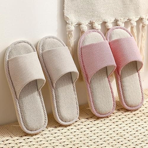 JIJIe Slippers for Women Men Linen Slippers Open Toe House Shoes Summer Sandals for Indoor Outdoor Bedroom (Coffee 40/41) — view 6