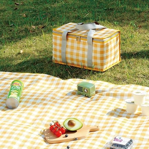 Insulated Picnic Bag, Soft Cool Bag, Reusable, Beach Bag, Cooler Bags, Outdoor Large Capacity Bento Tote, Leak-Proof Foldable Cooler Bag, Zip Top for Camping BBQ Shopping Fishing Family (Leaf) — view 6