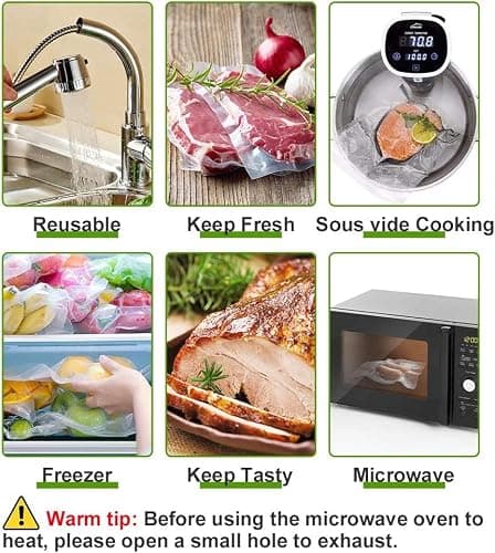 Vacuum Food Sealer Bags 20x30cm 100 Bags Commercial Grade Textured Food Vacuum Sealer Bag Thick Embossed Bags Upgrade Design Pre-Cut Bag BPA Free for Food Storage Sous Vide Cooking — view 6