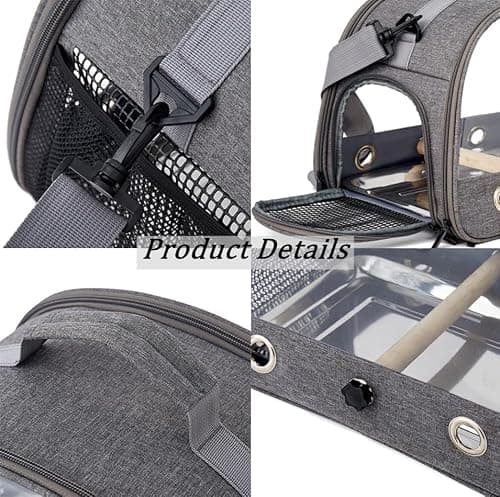 Bird Carrying Backpack,Travel Bag,Stainless Steel Tray Stand Perch,Portable,Washable,Outdoor,for Parrot Hiking,Camping,with 1 Stone Molars-Grey — view 4