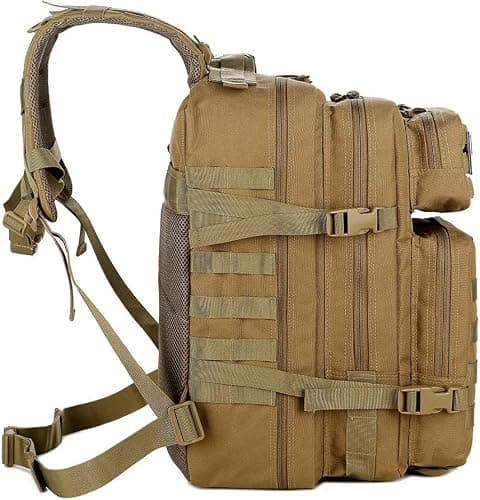 Panavage | Military Tactical Backpack 45L | Waterproof Rucksack with MOLLE, Laptop Compartment | 3-Day Assault Pack for Hiking, Camping, Hunting | Unisex (Khaki) — view 3