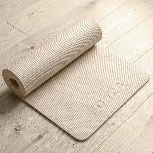 FORZA PVC Yoga Mat Non-Slip Exercise Mat – Lightweight Textured Foam Mat for Yoga, Pilates, Stretching & Home Workouts – Durable Mat for Gym (Beige, Pack of 1, With Carry Strap) — view 3