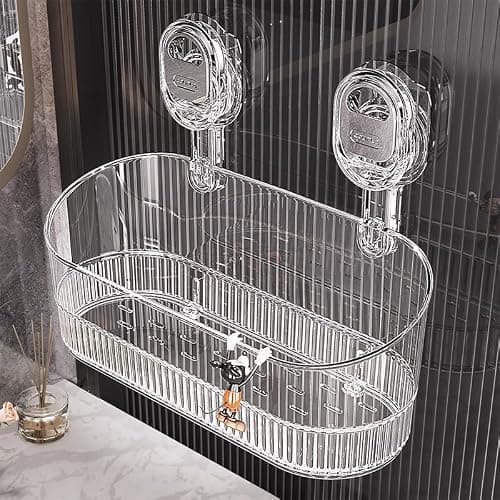 No-Drill Bathroom Suction Storage Box, Large Capacity & Strong Load-Bearing, Glacier Pattern Suction Cup Shower Caddy Hanging Shower Shelf Heavy Duty Organizer (Gold) — view 6