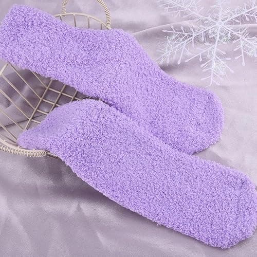 ShiQiao Spl Grandma Christmas Gifts from Grandduaghter Grandson Lilac Fluffy Socks for Grandma Non-Slip Slipper Socks Warm Coral Fleece Winter Gifts for Nan Birthday Presents for Women Nanny — view 4