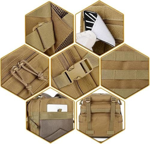 Panavage | Military Tactical Backpack 45L | Waterproof Rucksack with MOLLE, Laptop Compartment | 3-Day Assault Pack for Hiking, Camping, Hunting | Unisex (Khaki) — view 6