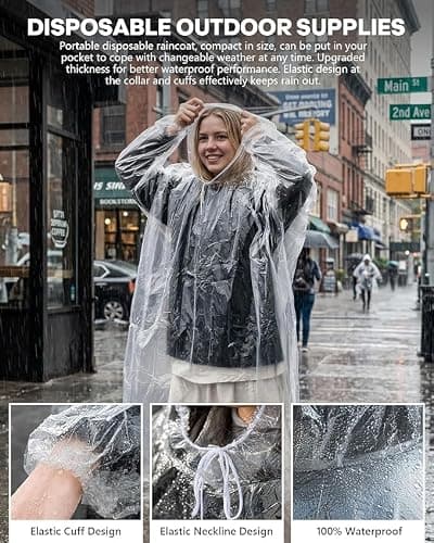 JXJIUA Rain Ponchos with Drawstring Hood Disposable Emergency Poncho for Adults, Men/Women Raincoats Clear, 6 Pack — view 4