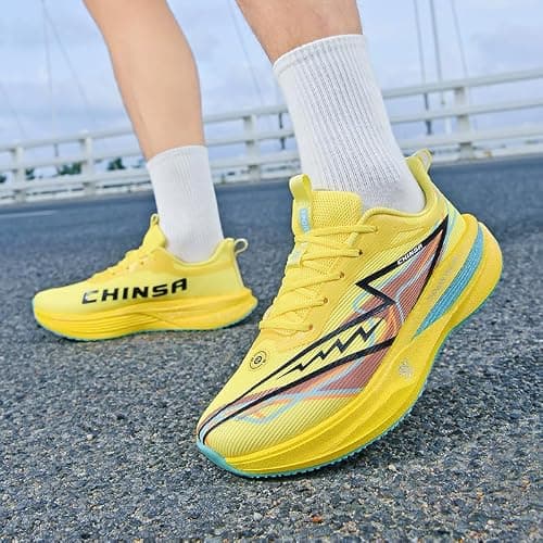 Wide fit Running Trainers Mens Trainers Comfortable Walking Shoes Lightweight Running Shoes Flat Feet Plantar Fasciitis Outdoor Trail Running 6-36UK Yellow — view 6