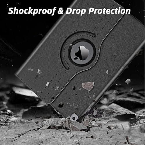 Case For iPad Air 1st Generation 9.7 inch 2013, Premium PU Leather Flip Shockproof 360 Rotating Smart Stand Protective Folio Cover - Black — view 3