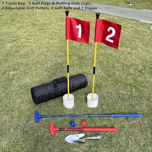 HH-GOLF Mini Golf Course For Beach Backyard Putting Game, 2X Adjustable Golf Putters, 2X Golf Flags & Putting Hole Cups, 2X Golf Balls, 1x Digger and Travel Bag — view 2