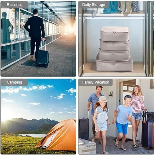 LANSKLBD 6/8 Set Packing Cubes for Suitcases Travel Luggage Packing Organizers,Travel Accessories Essentials Luggage Organizer with Shoe/Tioletry/Laundry Bag (Beige, 6 set) — view 6
