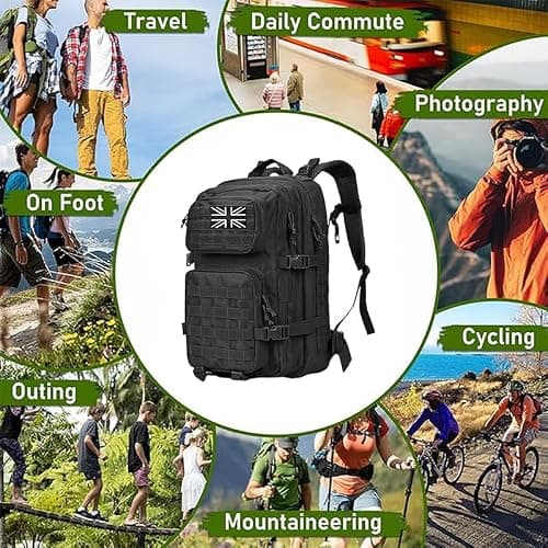 45L Military Tactical Backpack, MOLLE Assault Pack for Hiking Camping Black — view 6