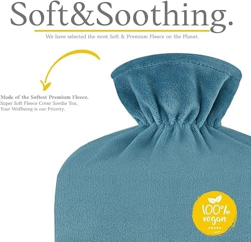 Hot Water Bottle - with Soft Premium Fleece Cover - Green Blue, 2L - Heating Pad for Menstrual Cramps & Period Comfort - Bed Foot Warmer - Hot & Cold Compress for Back, Stomach, Neck Pain Relief — view 2