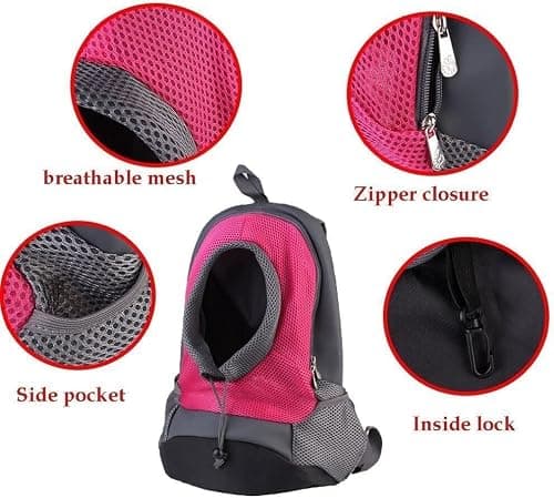 NHSUNRAY Pet Backpack Carrier for Small Dog Cat Puppy (8lb Max) On-the-Go Travel Pet Front Back bag Breathable Soft Mesh Pup Pack (Rose) — view 3