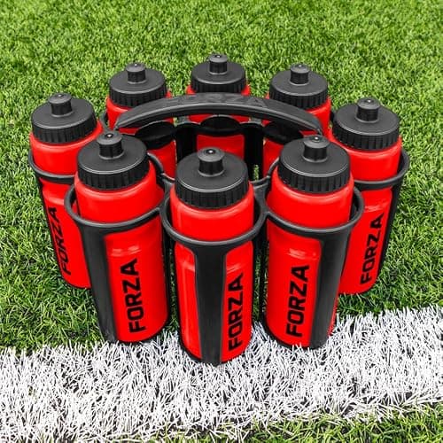 FORZA Water Bottles + Carrier Set [8x Bottles] | Hygeine [1L] or Sports Bottle [750ml] with Stackable Carrier for Football, Rugby, Training, Gym & Teams (Red, Sports Bottles)