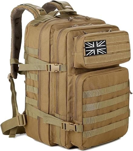 Panavage | Military Tactical Backpack 45L | Waterproof Rucksack with MOLLE, Laptop Compartment | 3-Day Assault Pack for Hiking, Camping, Hunting | Unisex (Khaki)