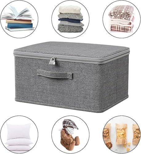 Doukesh Storage Box with Lock, Storage Boxes With Lids Fabric,Combination Lock Box, Fabric Closet Organizer for Clothes, Jeans, T-shirts, Quilts, Sweater (45x35x26cm) — view 6