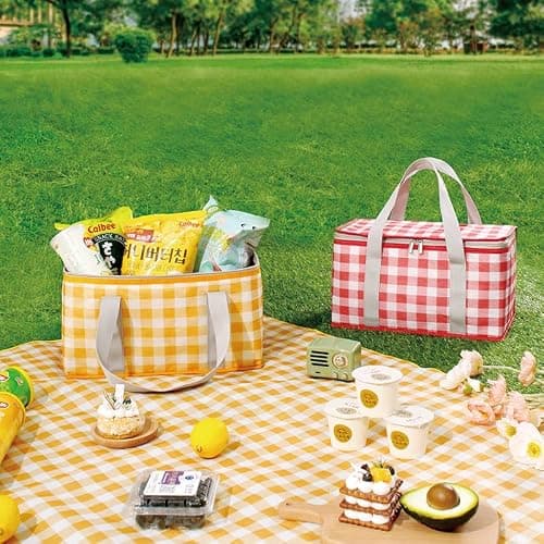 Insulated Picnic Bag, Soft Cool Bag, Reusable, Beach Bag, Cooler Bags, Outdoor Large Capacity Bento Tote, Leak-Proof Foldable Cooler Bag, Zip Top for Camping BBQ Shopping Fishing Family (Leaf) — view 5
