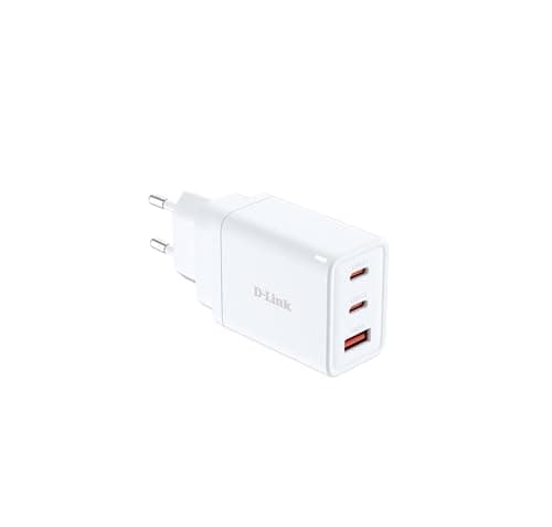 D-Link DCP-651 65W GaN Fast Charger – 2 x USB-C & 1 x USB-A Compact Travel Adapter with Interchangeable Plugs (UK/EU/US/AU) – PD 3.0 & QC 4.0, Multi-Device Charging Block
