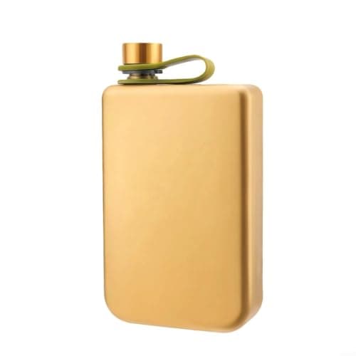 MIKMLYZE Matte Stainless Steel Hip Flask, 9oz Leakproof Pocket Wine Pot, for Men Women Travel Camping, with Funnel, Gold(Gold)