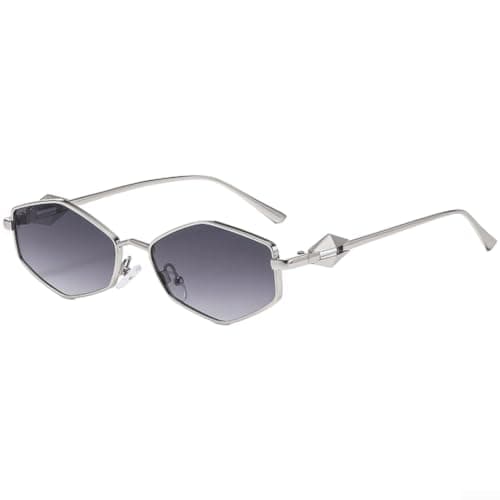 Drivstraw Women's Irregular Diamond Metal Sunglasses UV400 Protection Geometric Frame Fashion Eyewear with Silicone Nose Pads for Travel Daily Outdoor Activities(B)