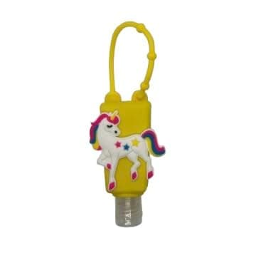 Kids Hand Sanitizer Emty Bottles Refillable Bottle Bottles With Silicone cover/case Leakproof Travel Essentials for Children Great for School and playgrounds clip on bags and prams (Yellow unicorn)