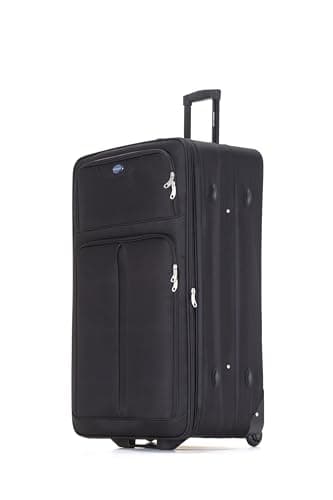 Aerostar Extra Large 32” Lightweight Softshell Expandable Suitcase, Check in Luggage 2 Corner Wheels with Integrated Combination Lock (Black, 129 litres)