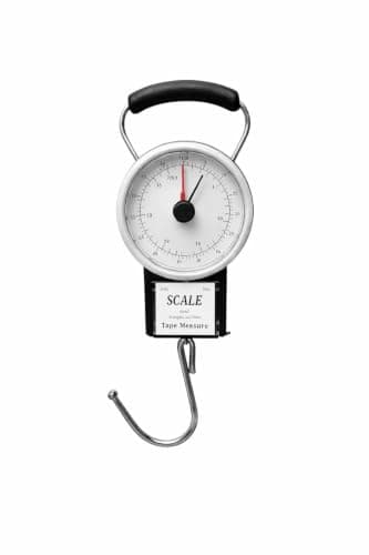 Luggage Scale With Tape Measure 1m Tape Measure Portable Analog Hanging Baggage Scale For Travel Airline Weight Capacity 34kg Heavy Duty Suitcase Weight Scale Up To Travel Bag Weight Checker With Hook