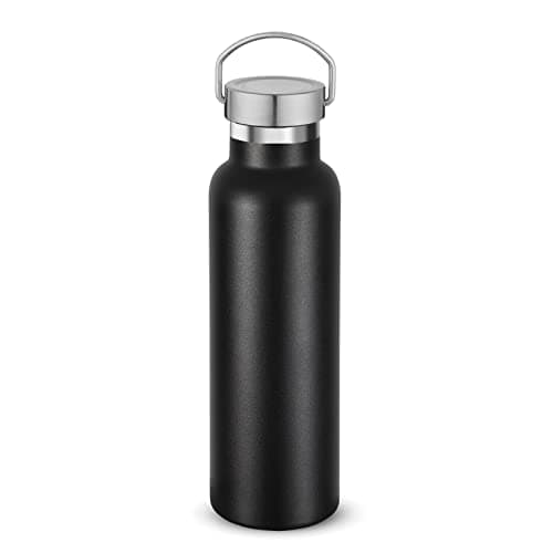 Volhoply Black Stainless Steel Water Bottles,600 ML Vacuum Insulated Double Wall Travel Bottle with Leak Proof Lid of Handle,Metal Reusable Standard Mouth Flask for School,Hikers,Gift