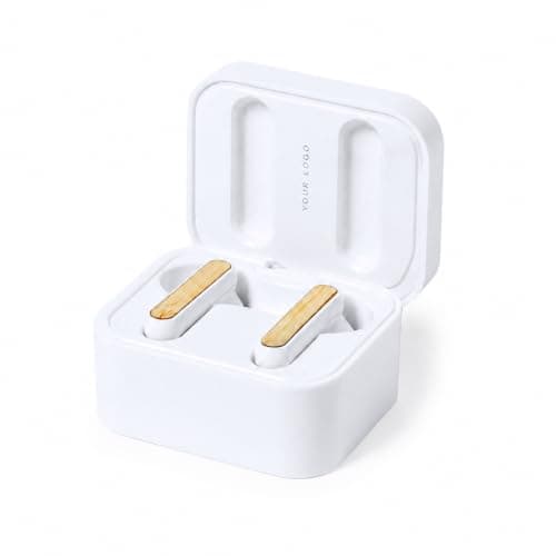 Sawfish Personalised Charger Earphones Billins Bluetooth Wireless Earbuds with Wireless Charging Pad, Bamboo Charging Case, Touch Control, USB-C Charging