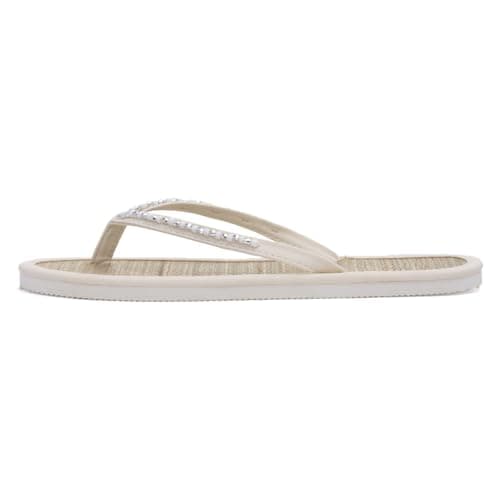 Shoe Zone - Womens White Beaded Toe Post Flat Sandal - Size 6 UK - White